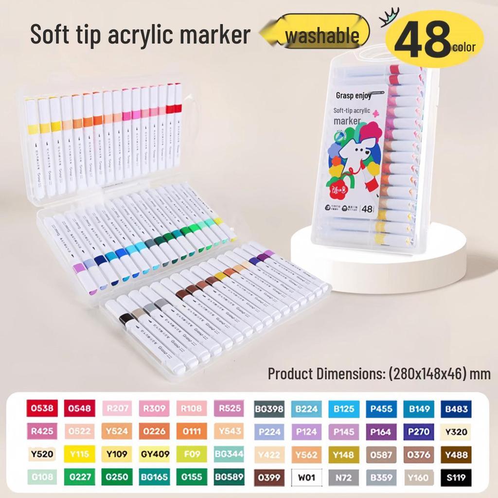 Water-Washable Non-Bleeding Acrylic Markers: Layerable Soft-Tip Watercolor Pens & Art Brushes for Elementary Students