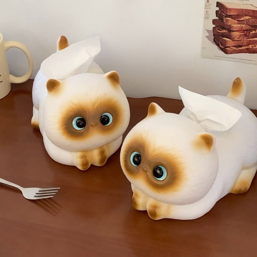 Creative Siamese Cat Cat Tissue Box Cartoon Resin Napkin Paper Box Paper Towel Holder Household