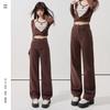 Spring Summer Premium Soft Brown Coffee High Street Slim Floor Wide Leg Denim Pants For Women Casual Pants Oversize Denim Trousers