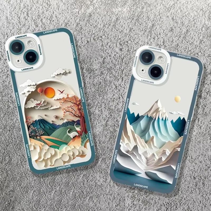 Printing Landscape Creative Mountain Phone Case For iPhone 16 15 14 13 12 11 Pro Max XS X XR 7 8 SE Soft Cover