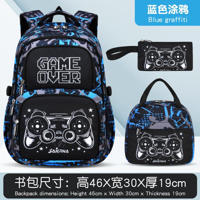 School Bag For Elementary School Students Solid Color Graffiti Large Capacity Children Backpack 3Pcs Set Backpack