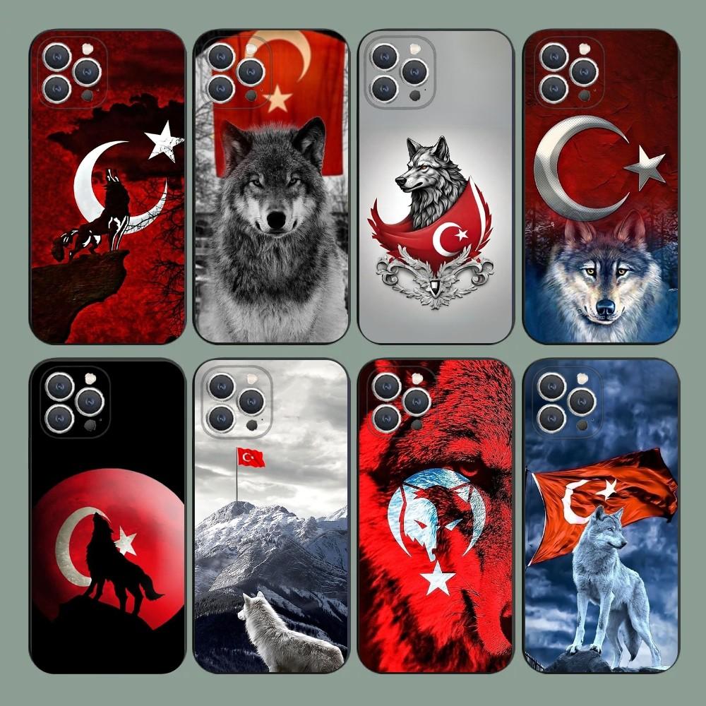 Turk Wolf Turkey Flag Phone Case For iPhone 15,14,13,12,11,Plus,Pro Max,XS,X,XR,SE,Mini,8,7 Soft Silicone Black Cover