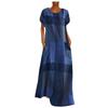 Women’s Fashion Casual  Plaid Cotton Linen Short Sleeve Loose Long Dress