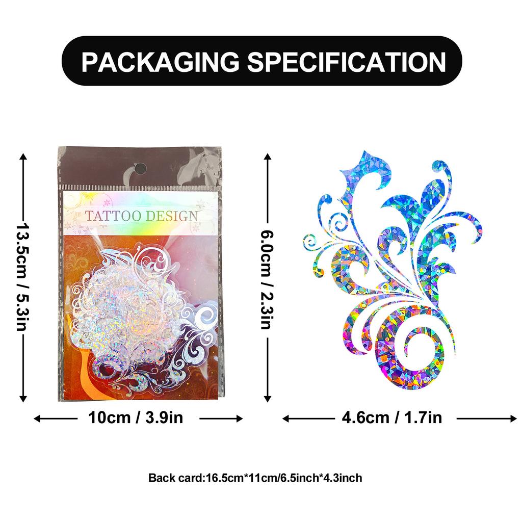 50 Transparent Laser Fancy Tattoo Stickers Flowing Stickers Laser Three-dimensional Gold-plated Ancient Style Gu Card Holo
