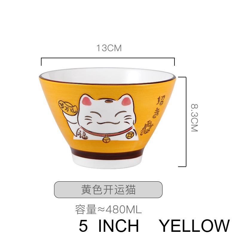 

Japanese Ceramic High Bowl Multi-Sized Colorful Lucky Cat Soup Bowl Salad Bowl Underglaze Children Kitchen Household Tableware