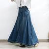 Plus Size Denim Lang Nederdel Dame Efterår Tynd Drapering Halvlængde A-form Paraply Nederdel Høj Talje