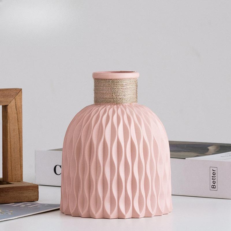 1PC Pineapple Pattern Twine Imitation Ceramic Plastic Vase Simple Water Wave Flower Arrangement Vase Home Decor розовый