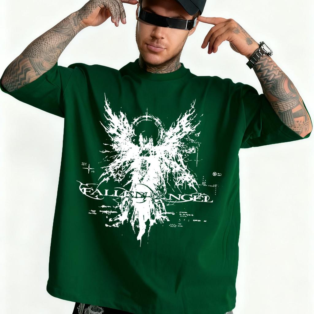 Hip-Hop Street Men'S Gothic Angel Print Short-Sleeve T-Shirt
