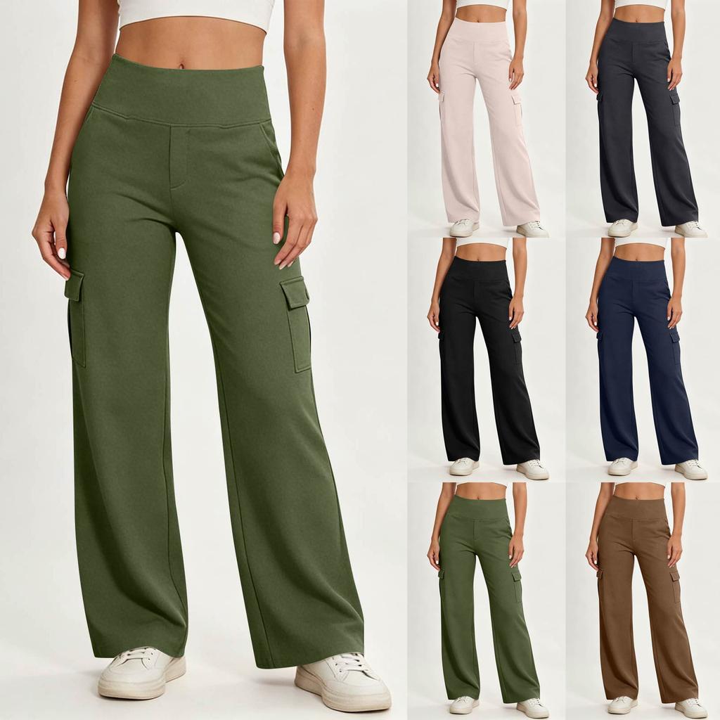 High Waist Stretch Cargo Pants for Women Wide Leg Yoga Work Trousers with Pockets for Casual Business Travel Wear