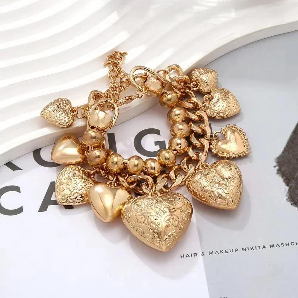 Retro Gold color Heart-shaped Tassel Pendant Bracelet for Women Trendy Charms Ladies Collar Accessories Fashion Jewelry