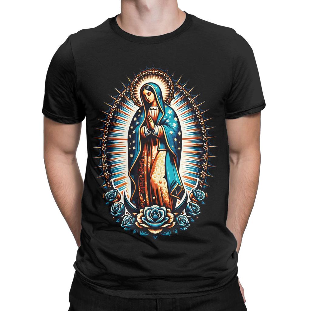 Our Lady Virgen De Guadalupe Virgin Mary TShirts for Men  Amazing Cotton Tees Round Collar Short Sleeve T Shirt Summer Tops