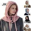 Touca de Inverno para Mulheres Cachecol com Capuz Chapéu para o Inverno, Balaclava de Tricô com Capuz Touca Macia com Cordão Ajustável, Protetor de Pescoço Quente Gorro