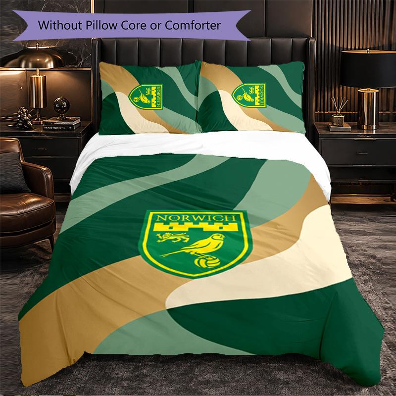 Norwich City Football 3 Piece Bedding Set Soft Duvet Cover Set with Pillowcases Printed Bedroom Decor Set for Home
