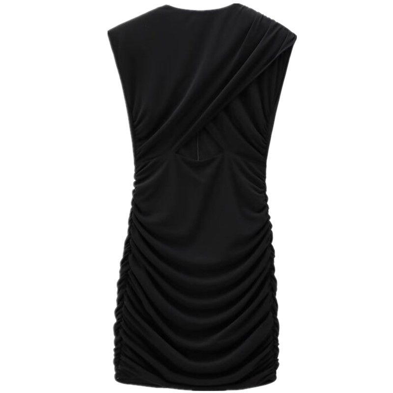 

Fashion Style 2024 Fall and Winter New Women s Clothing Versatile Opening Design Belt Padded Shoulder Ruched Dress 2180215 Black L