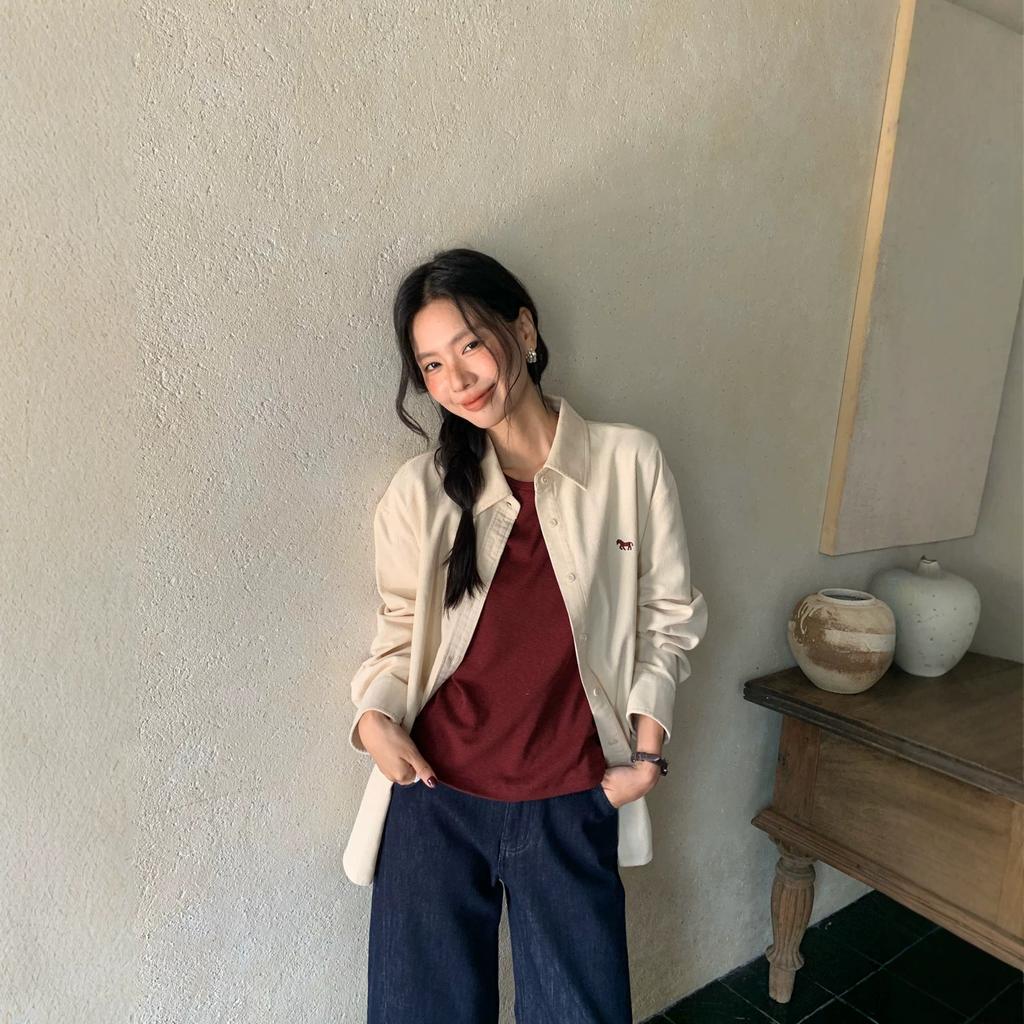 1116 Autumn New Women's Lapel Japanese Corduroy Embroidered Shirt Loose Shirt Top Cardigan Literary Style