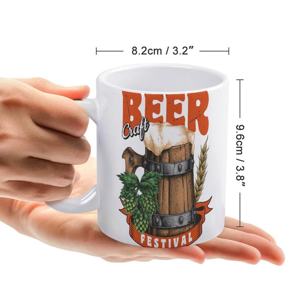 1pc 11oz White Ceramic Mug with Double-Sided Beer Lover Design, Daily Coffee Cup, Perfect Simple Gift Idea
