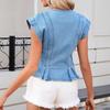 Women's V Neck Denim Vest Top, Sleeveless Button Down Ruffle Trim Jean Top, Summer Casual Strechy Waistcoat