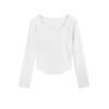 Women Solid Color U Neck Slim Cropped Long Sleeve Warm Fleece Base Layer Shirt