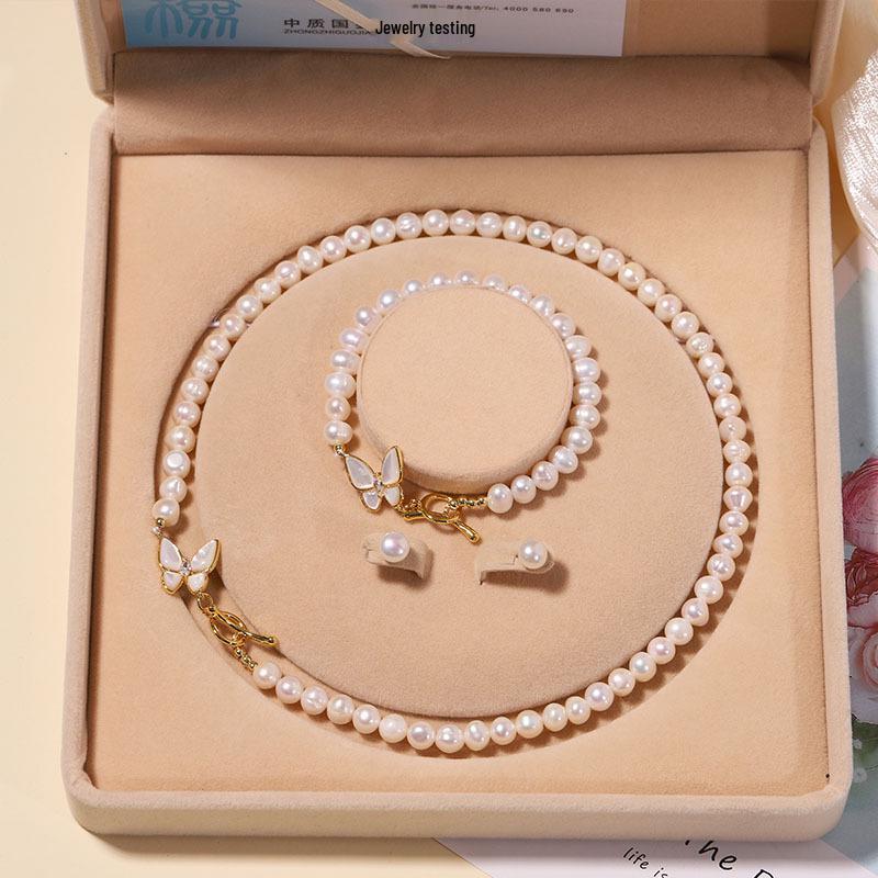 Zhuji Natural Freshwater Pearl Necklace Set: Green Water Drop Design - Perfect Mother's Day Gift
