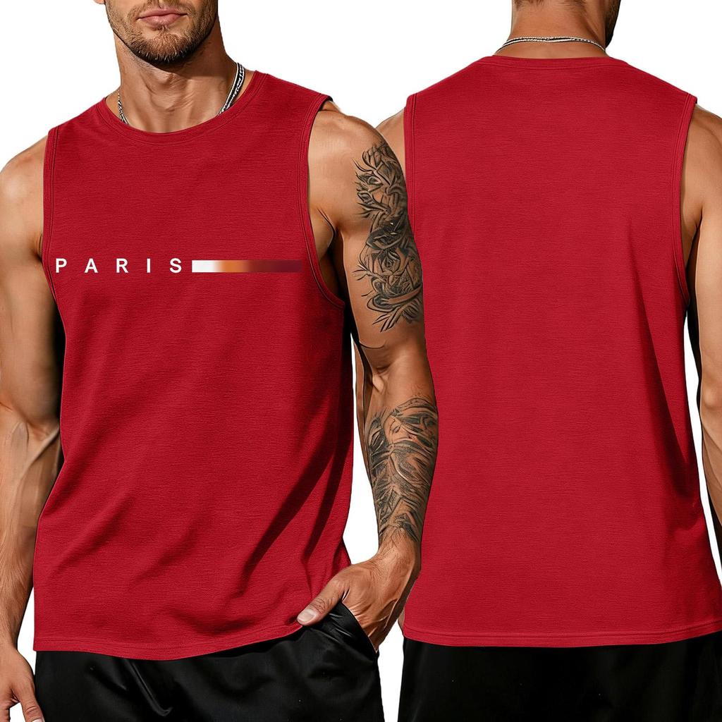 Men's Loose And Casual Trend Letter Pattern Printed Tank Top For Men, Men's Sporty Breathable Sleeveless Top