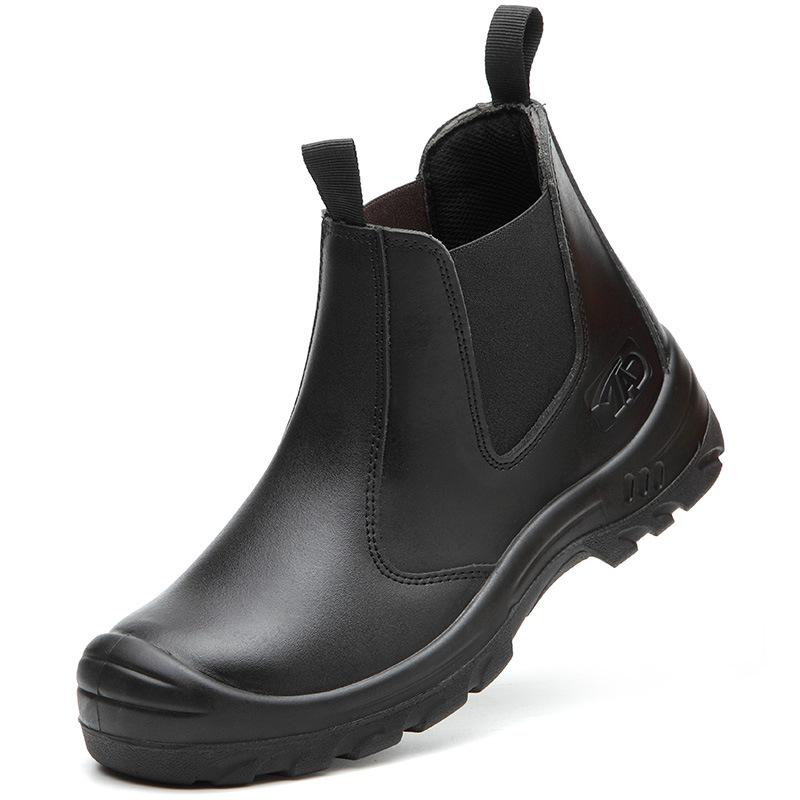 Holfredterse Steel Toe  Shoes For Mens High Top Leather Indestructible Work Chelsea Boots Resistance Oleic Acid Alkali Newest