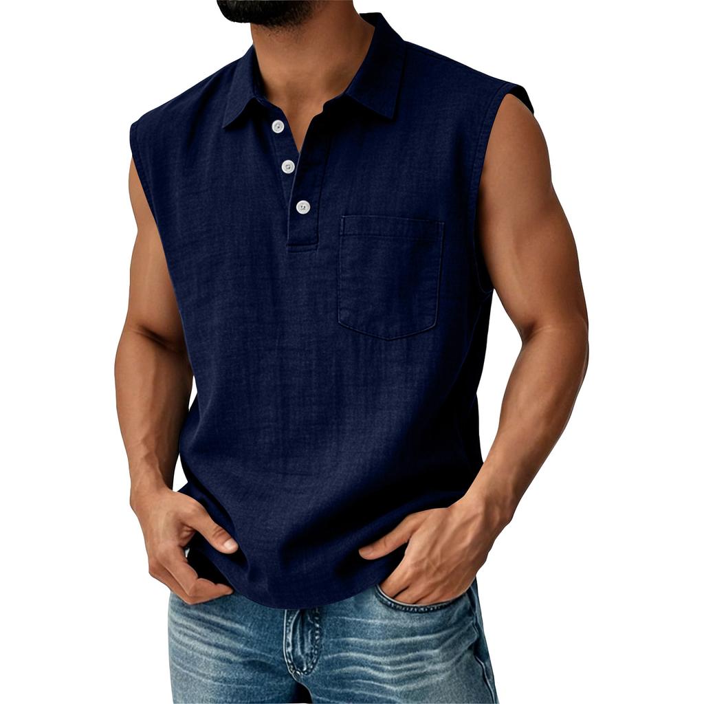 Men's Cotton Linen Sleeveless Vest Men's Casual Fashion Sports Sleeveless Vest