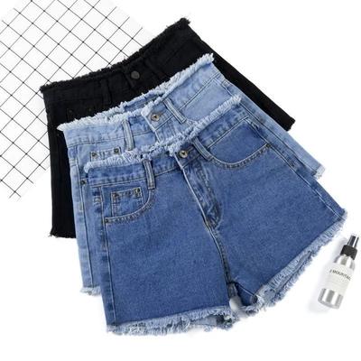 Verão 2025 Mulher Jeans Shorts Cintura Alta Moda Desfiados Calções Jeans Calças Casuais Escolares Azul Preto Branco Jeans