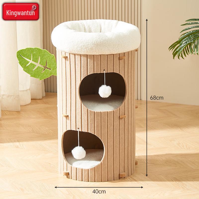 Jingwangrun Multi-Level Winter Warm Cat Tree with Scratching Barrel & Cozy Den