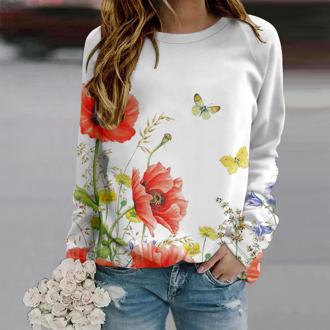 Осенняя женская модная футболка с круглым вырезом и длинным рукавом — фото 3