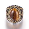 New Tiger Eye Stone Ring, Fashionable and Domineering Retro Jewelry, Men's Zinc Ring