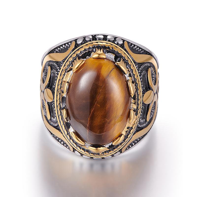 New Tiger Eye Stone Ring, Fashionable and Domineering Retro Jewelry, Men's Zinc Ring