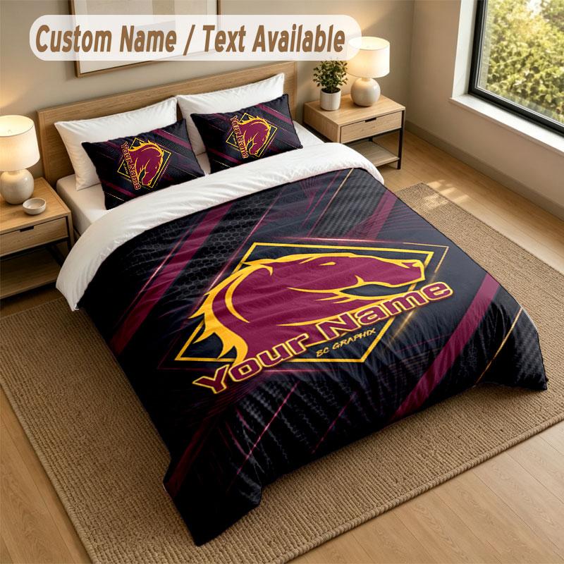 Bedding Set 1 Duvet Cover 2 Pillowcases Brisbane Broncos Print Soft Bed Linen Bedroom Decor