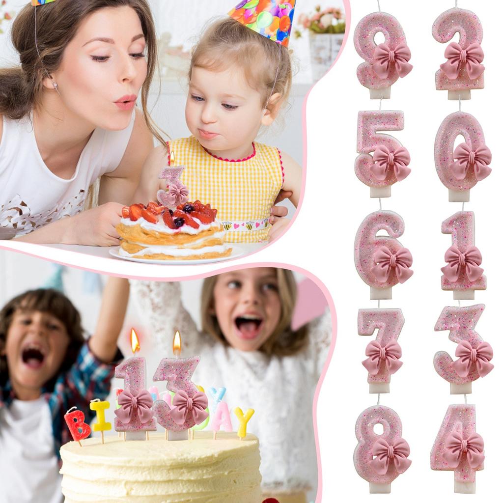 3D Number Cake Decorating Candle Pink Glitter Birthday Candles Digital Candle Cake Topper Birthday Party Anniversary Cake Decor
