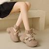Fashion Chunky Platform Sneakers for Women 2024 New Winter Warm Fur Lace Up Vulcanized Shoes Woman 9.5CM High Heels Sports Leather Shoes