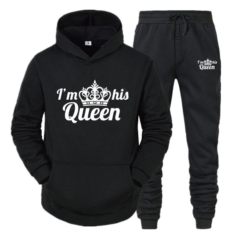 King & Queen Couple Hoodie and Sweatpants Set - Unisex Casual Sportswear