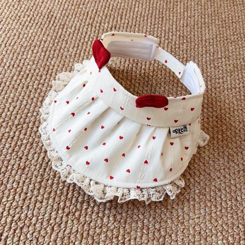 Summer Lace Trim Sun Visor Hat Hollow Top Large Brim Sun Visor Hat Cherry Print Red Bowknot UV Protection Hat