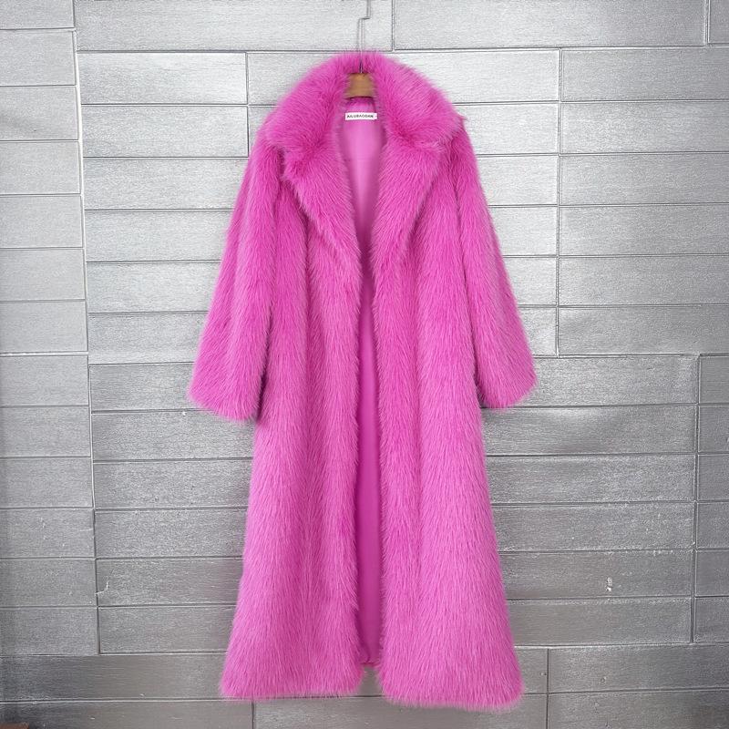 Cappotto Lungo Spesso da Donna in Ecopelliccia con Revers – Soffice Design Imitazione Toka per l'Inverno