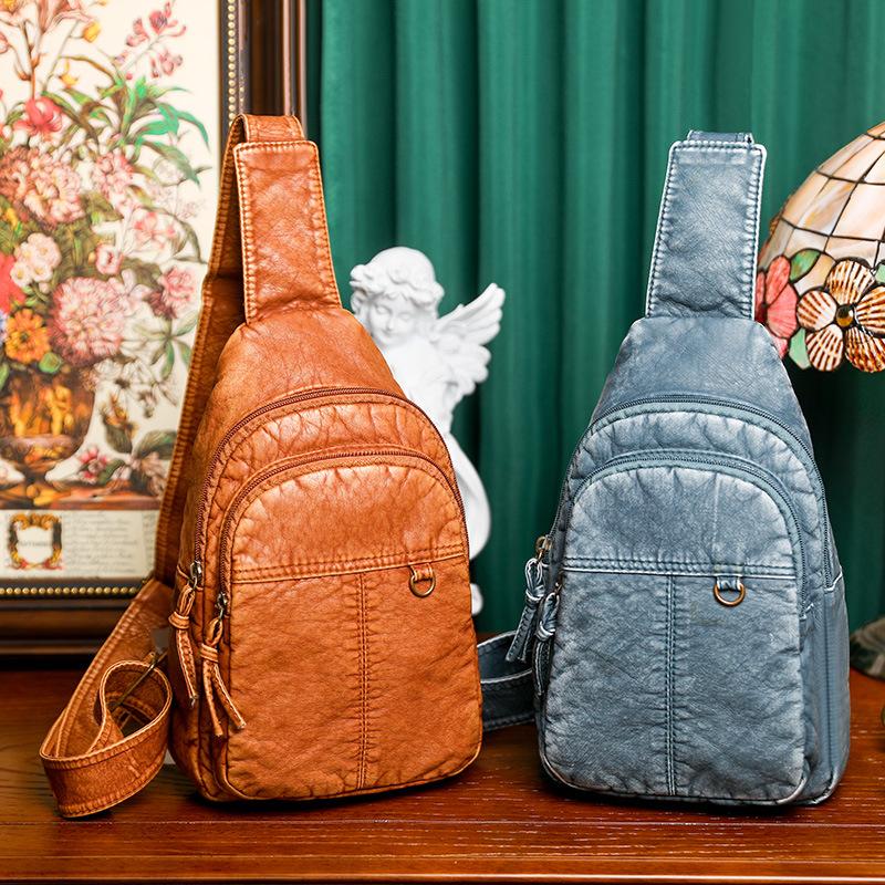 New Large-capacity Chest Bag Retro Simple Single-shoulder Crossbody Bag Korean Style Fashion Soft Leather Shoulder Bag Women's Backpack