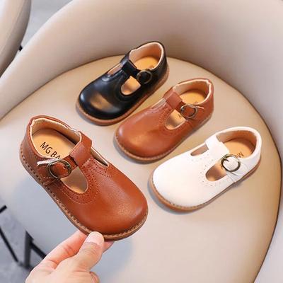 Spring Summer Girls' Solid Color Children Mary Janes Three Colors Vintage Little Girl's Leather Shoes School Kids Flats