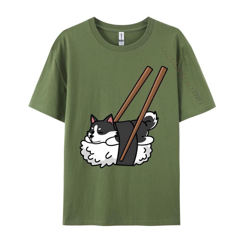 Comics Tees Cotton Men T Shirts Funny Sushi Siberian Husky Tshirt Vintage Tshirt Fashion T Shirt Men