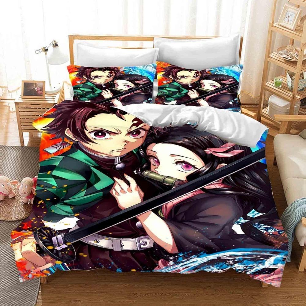 Cartoon Anime Bed Linen,Microfibre Bedding Sets, Children's Bed Linen with Zip Room Decor  Duvet Cover  for Teenagers  Adult