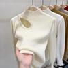 Women's High Neck Beaded Hollow-Out Knitted Sweater - Long-Sleeve Autumn/Winter Design