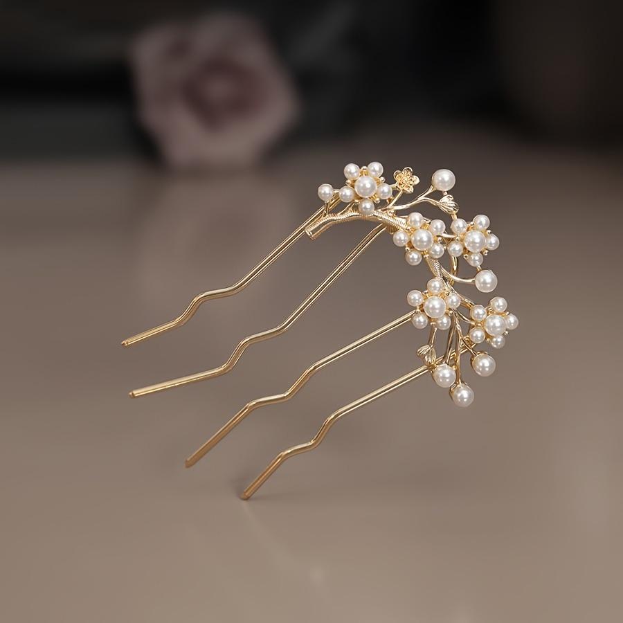 French Retro Hairpin with Pearl Flower Elegant Hairpin for Women, Daily U-shaped Hairpin for Women, Alloy Hairpin for Women