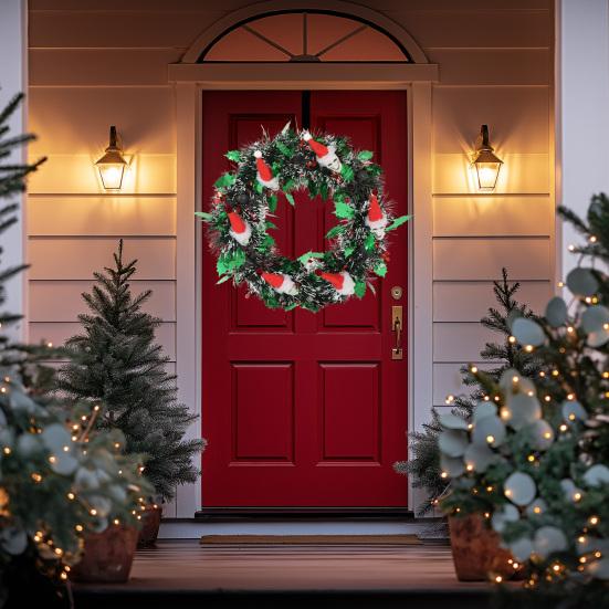 Yousheng Christmas Wreath Skull Wear Hat Figure Xmas Front Door Decor Indoor Outdoor Front Door Window Holiday Decoration