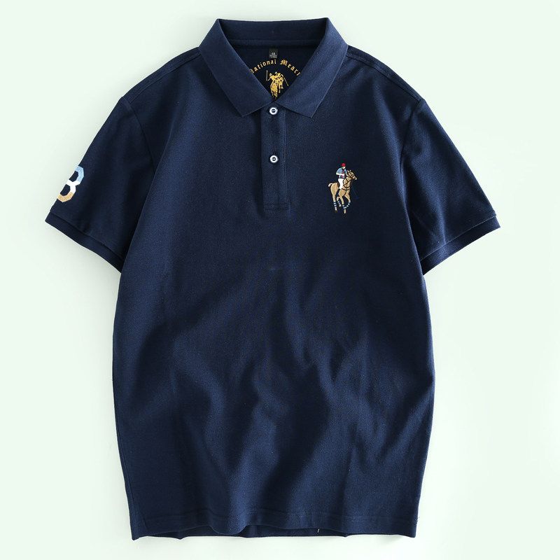 Export Surplus Heavy Embroidery All-Cotton Polo Shirt for Men, Spring/Summer Loose Casual Versatile Turn-Down Collar Short-Sleeve T-Shirt