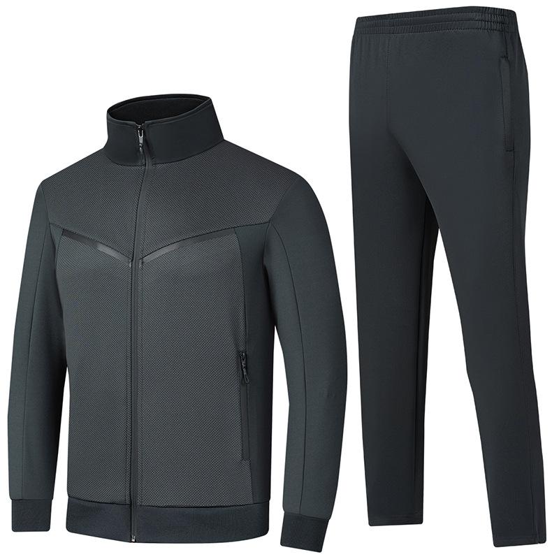 

Весенне-осенний кардиган с воротником-стойкой, комплект из двух предметов: худи с цветными блоками из южнокорейского шелка для мужской спортивной одежды для бега XL темно серый