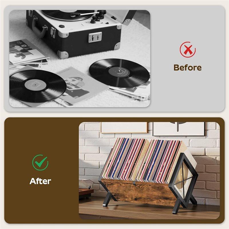 Good-Wooden And Metal Vinyl Record Display, Holds 80-100LP Records, Quick Assembly Organizer- Vinyl Record Holder Storage Rack
