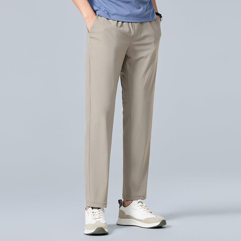 2026 Men's Summer Lightweight Elastic Waist Nylon Pants - Breathable and Stretchable Ice Silk Casual Trousers