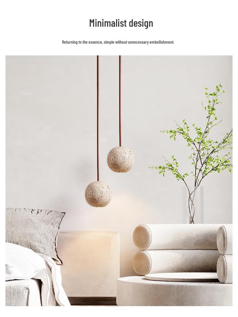 Yellow Travertine Pendant Light - Retro Cream Wabi-sabi Style for B&B, Restaurant, Bedroom, or Bedside.