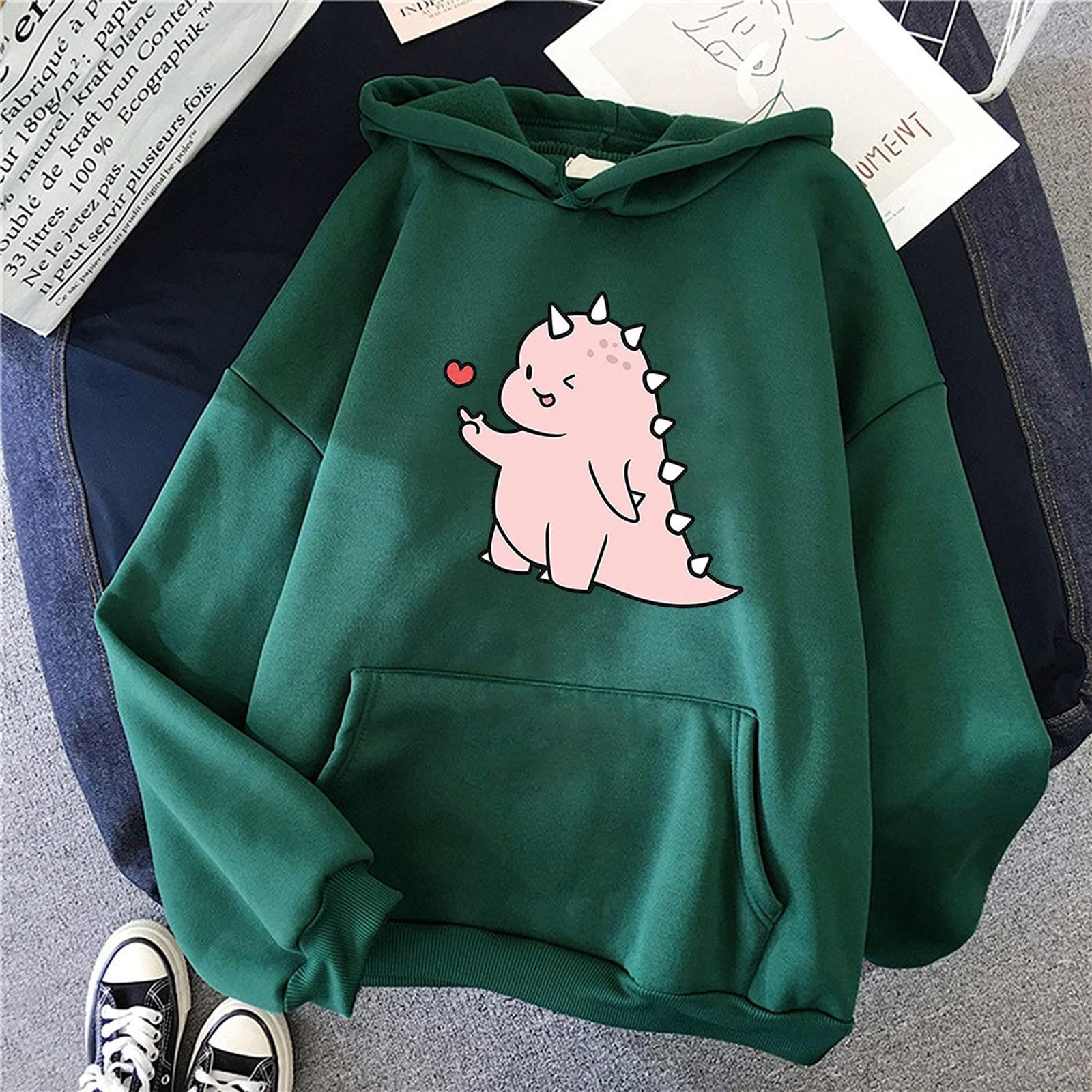 

Женская мода, повседневная толстовка с капюшоном и забавным принтом, свободные спортивные топы, пуловер XXL зелёный
